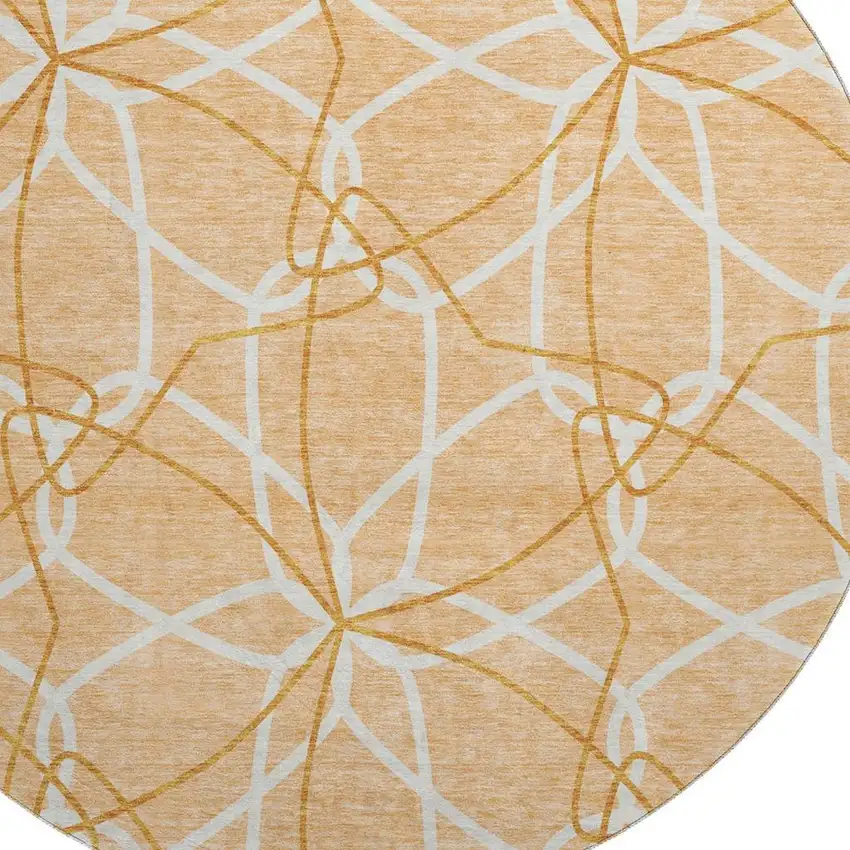 8' Peach Ivory And Orange Geometric Washable Round Rug With UV Protection Photo 2