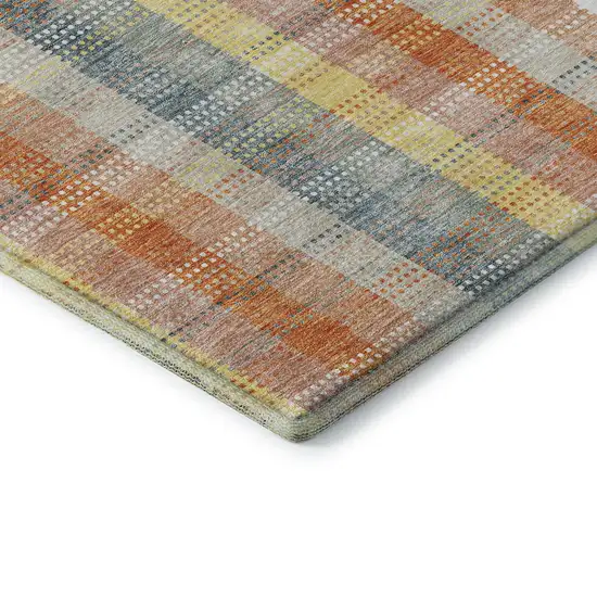 8' Peach Ivory And Yellow Plaid Washable Round Rug With UV Protection Photo 6