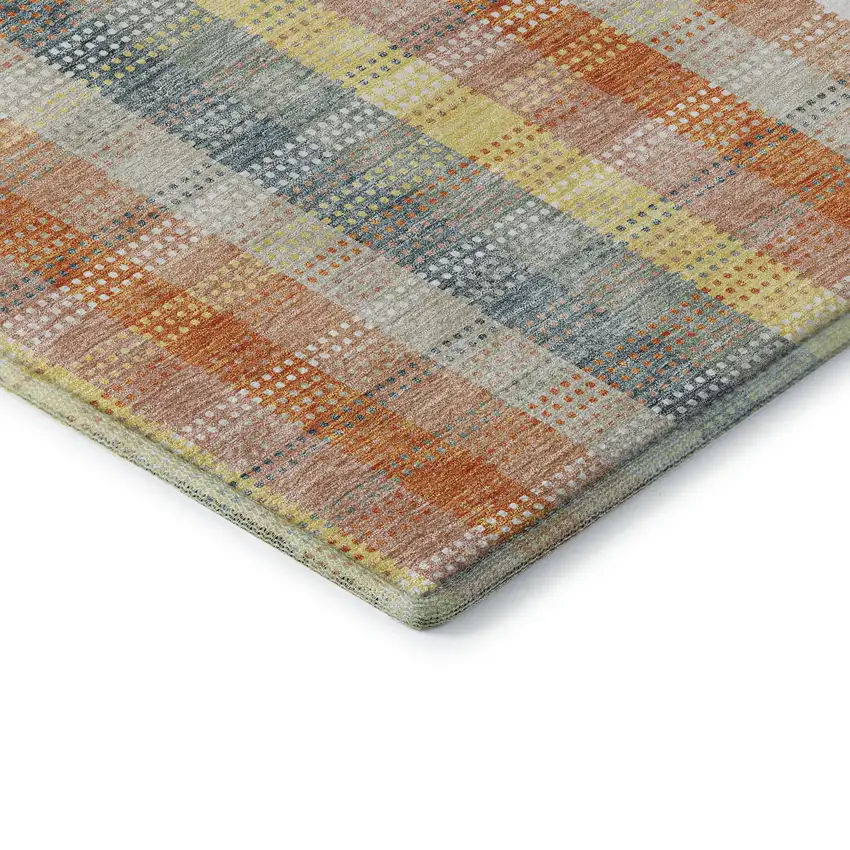 8' Peach Ivory And Yellow Plaid Washable Round Rug With UV Protection Photo 6