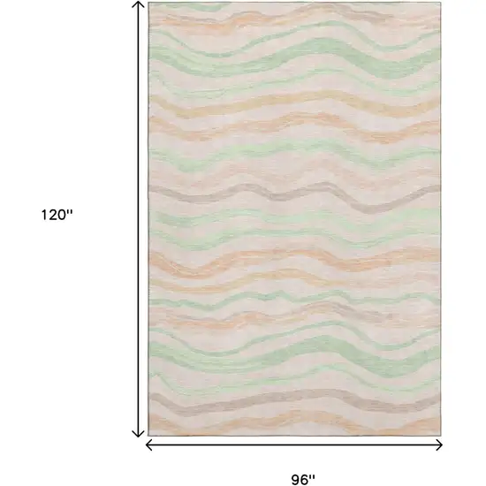 8' Peach Mint Green And Linen Striped Washable Area Rug With UV Protection Photo 8