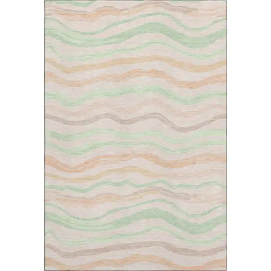 8' Peach Mint Green And Linen Striped Washable Area Rug With UV Protection Photo 1