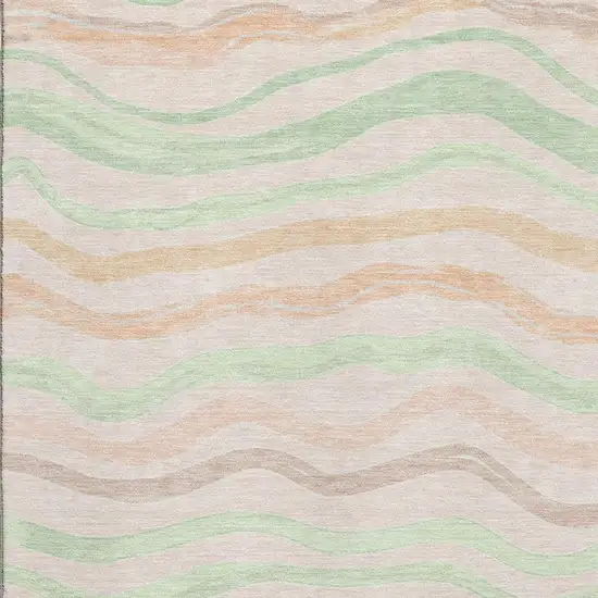 8' Peach Mint Green And Linen Striped Washable Area Rug With UV Protection Photo 3