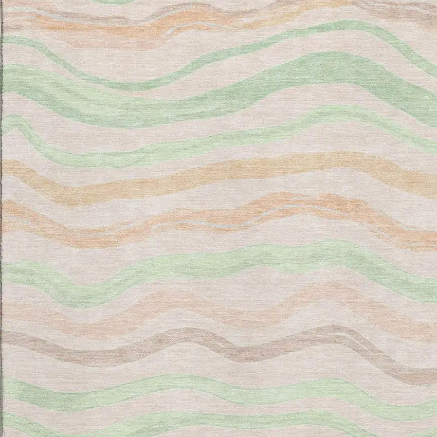 8' Peach Mint Green And Linen Striped Washable Area Rug With UV Protection Photo 3