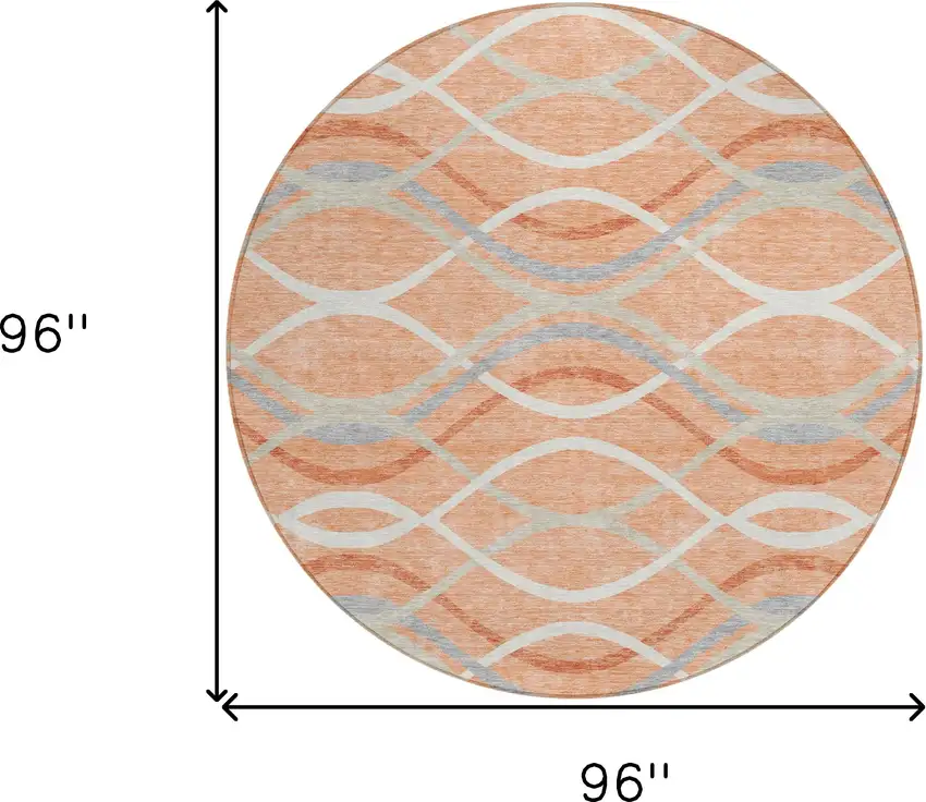 8' Peach Orange And Gray Round Abstract Washable Indoor Outdoor Area Rug Photo 8