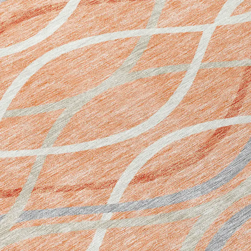 8' Peach Orange And Gray Round Abstract Washable Indoor Outdoor Area Rug Photo 9