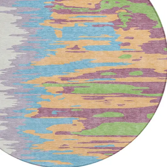 8' Peach Purple And Green Round Abstract Washable Indoor Outdoor Area Rug Photo 6