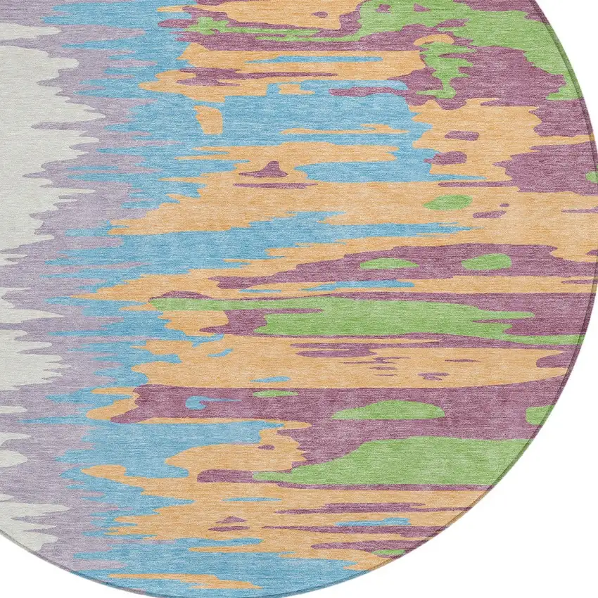 8' Peach Purple And Green Round Abstract Washable Indoor Outdoor Area Rug Photo 6