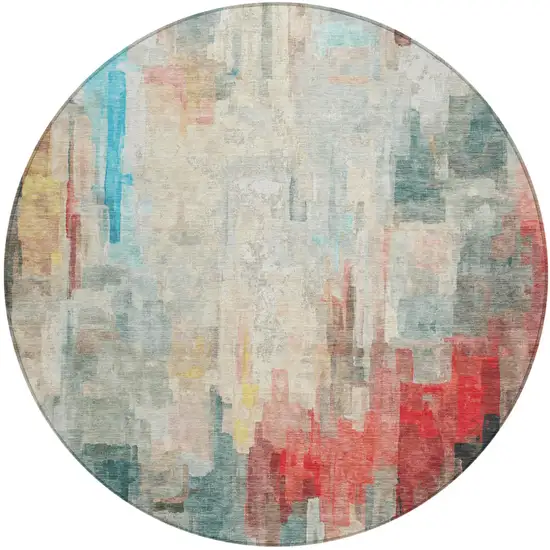8' Pearl And Gray Round Abstract Washable Indoor Outdoor Area Rug Photo 2