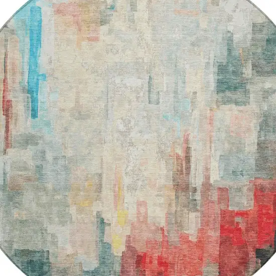 8' Pearl And Gray Round Abstract Washable Indoor Outdoor Area Rug Photo 4