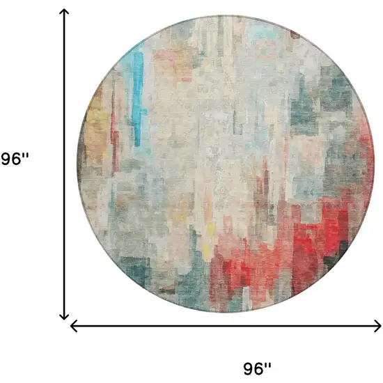 8' Pearl And Gray Round Abstract Washable Indoor Outdoor Area Rug Photo 8