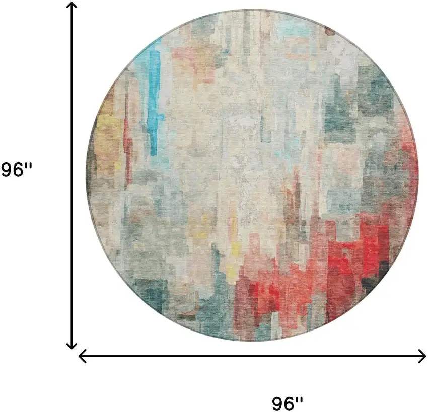 8' Pearl And Gray Round Abstract Washable Indoor Outdoor Area Rug Photo 8