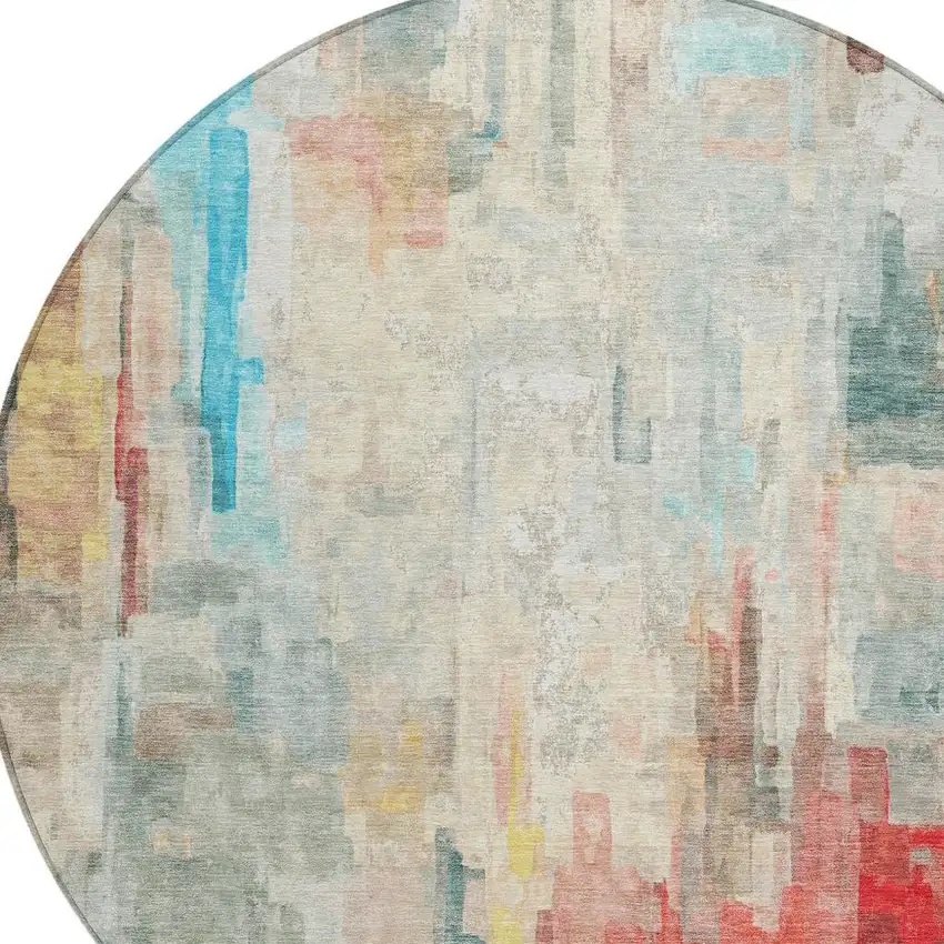 8' Pearl And Gray Round Abstract Washable Indoor Outdoor Area Rug Photo 5