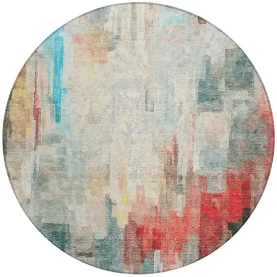8' Pearl And Gray Round Abstract Washable Indoor Outdoor Area Rug Photo 3