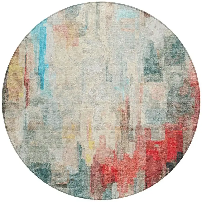 8' Pearl And Gray Round Abstract Washable Indoor Outdoor Area Rug Photo 3