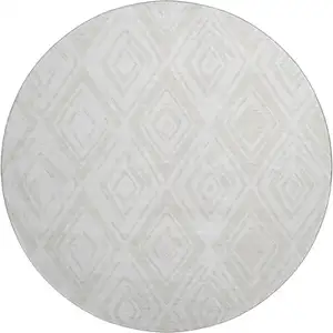 Photo of 8' Pearl And Ivory Diamond Washable Round Rug With UV Protection
