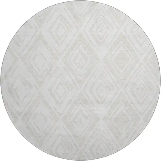 8' Pearl And Ivory Diamond Washable Round Rug With UV Protection Photo 1