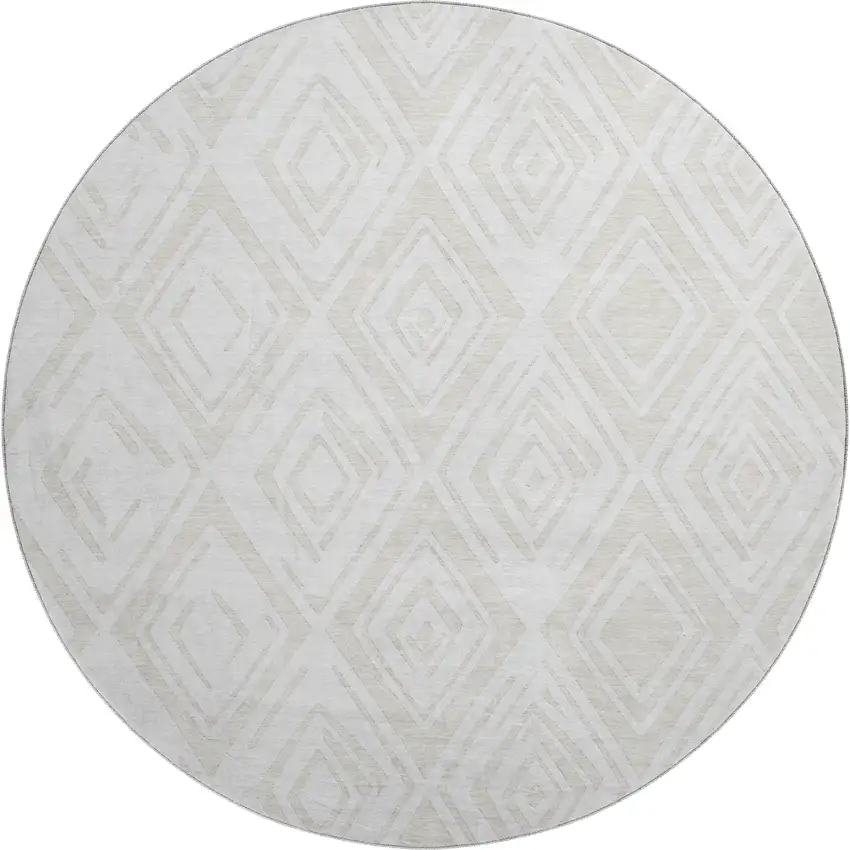 8' Pearl And Ivory Diamond Washable Round Rug With UV Protection Photo 1
