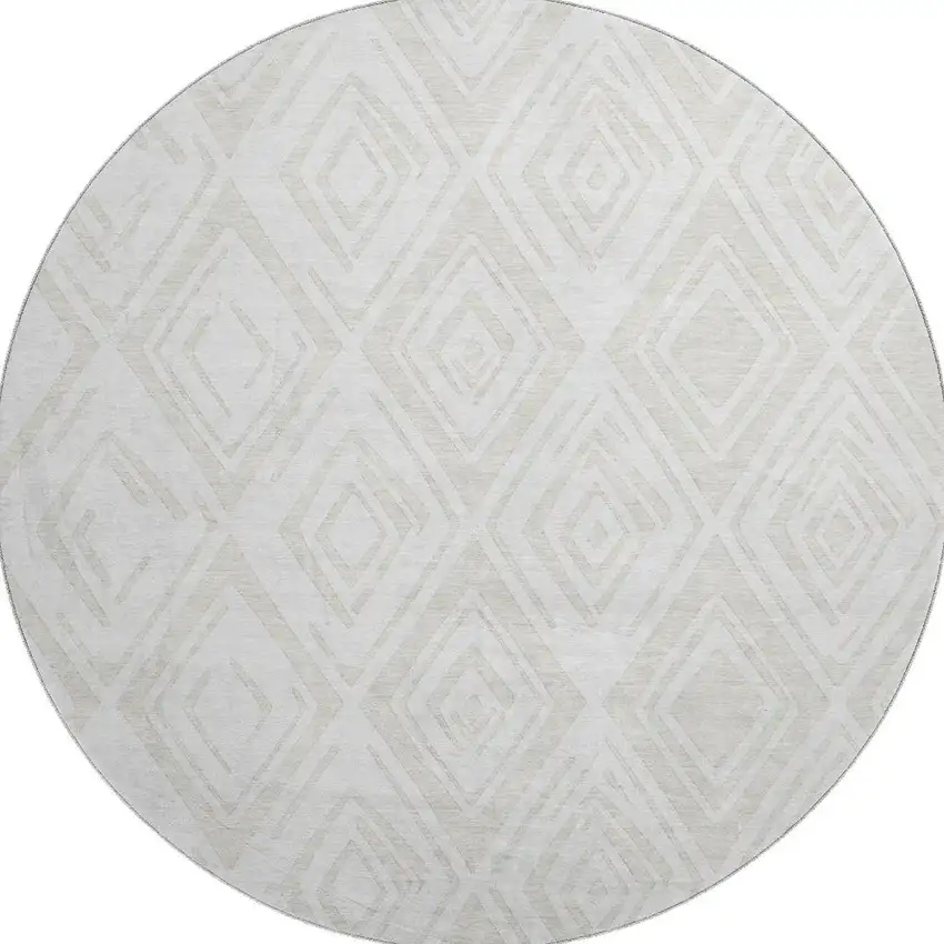 8' Pearl And Ivory Diamond Washable Round Rug With UV Protection Photo 3