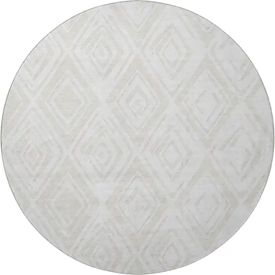 8' Pearl And Ivory Diamond Washable Round Rug With UV Protection Photo 4