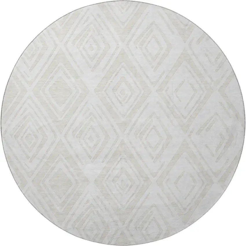 8' Pearl And Ivory Diamond Washable Round Rug With UV Protection Photo 4