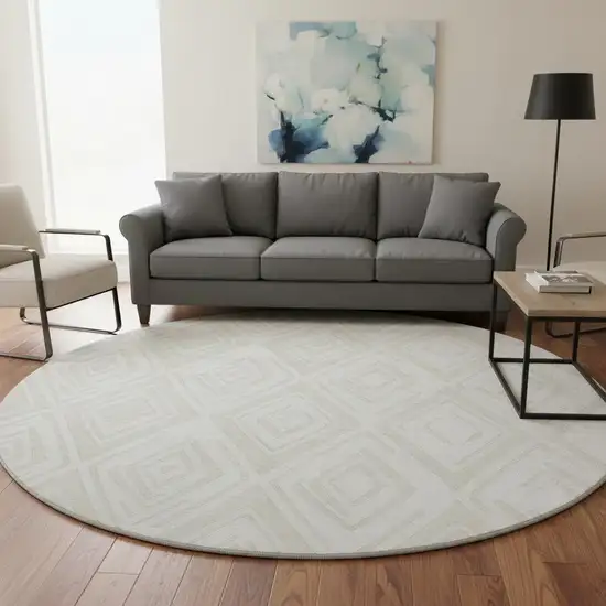 8' Pearl And Ivory Diamond Washable Round Rug With UV Protection Photo 2