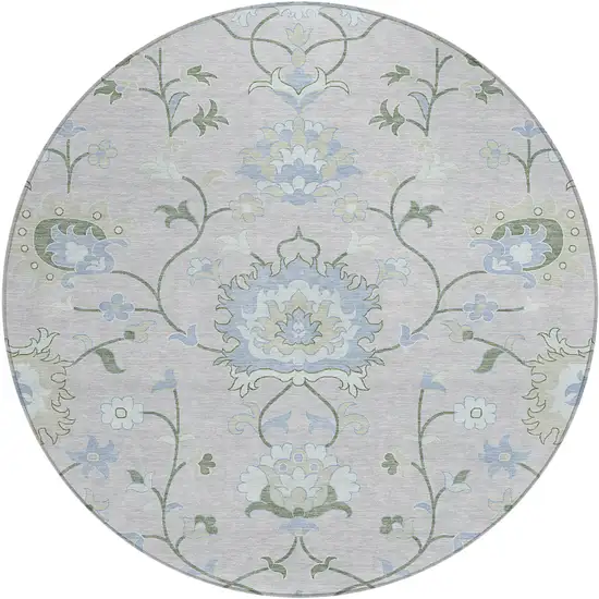 8' Pearl And Ivory Round Floral Washable Indoor Outdoor Area Rug Photo 2