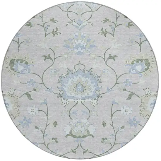 8' Pearl And Ivory Round Floral Washable Indoor Outdoor Area Rug Photo 4