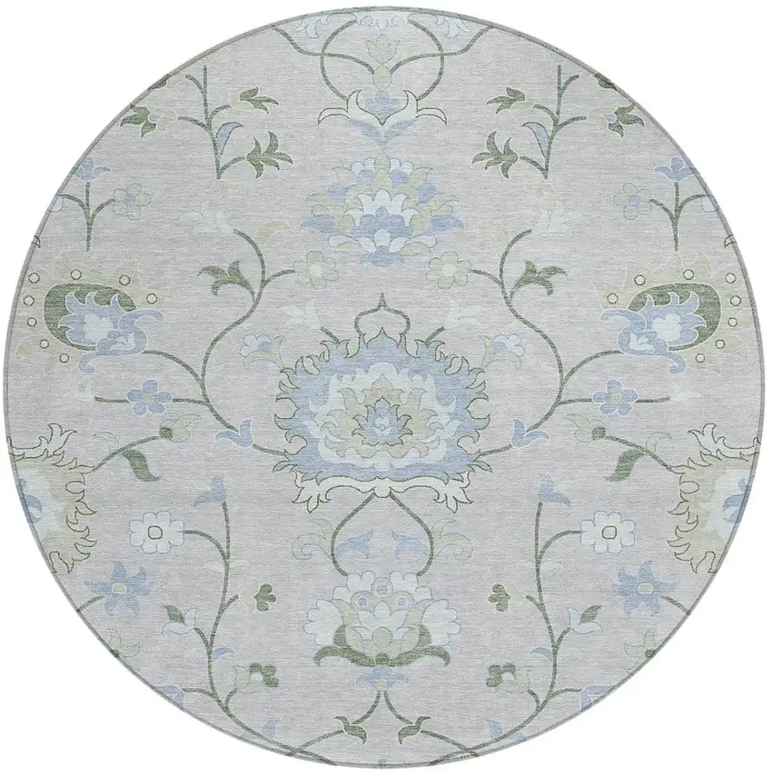 8' Pearl And Ivory Round Floral Washable Indoor Outdoor Area Rug Photo 4