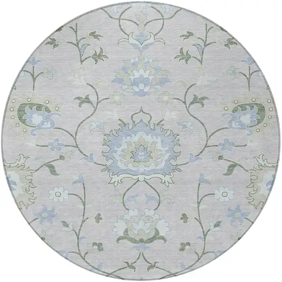 8' Pearl And Ivory Round Floral Washable Indoor Outdoor Area Rug Photo 5