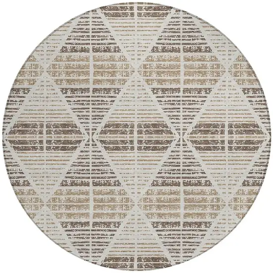 8' Pearl And Navy Blue Round Geometric Washable Indoor Outdoor Area Rug Photo 3