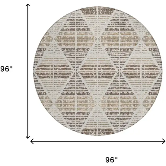 8' Pearl And Navy Blue Round Geometric Washable Indoor Outdoor Area Rug Photo 8