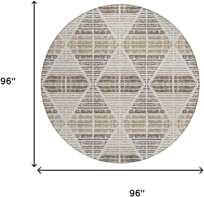 8' Pearl And Navy Blue Round Geometric Washable Indoor Outdoor Area Rug Photo 8