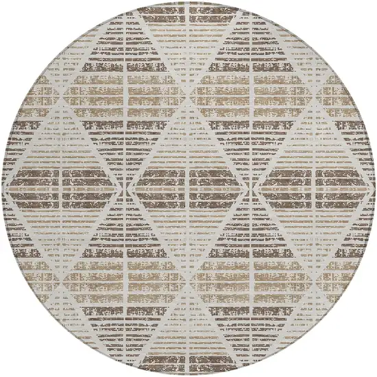 8' Pearl And Navy Blue Round Geometric Washable Indoor Outdoor Area Rug Photo 2