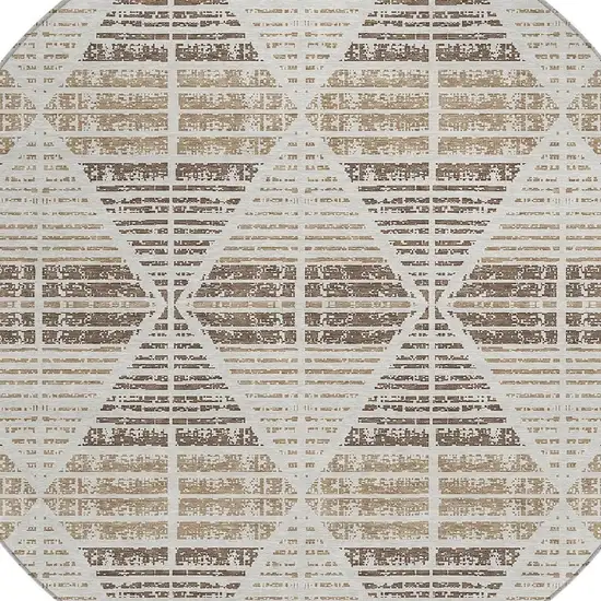 8' Pearl And Navy Blue Round Geometric Washable Indoor Outdoor Area Rug Photo 4