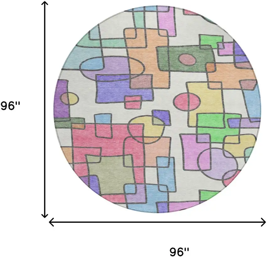 8' Pearl And Pink Round Geometric Washable Indoor Outdoor Area Rug Photo 8