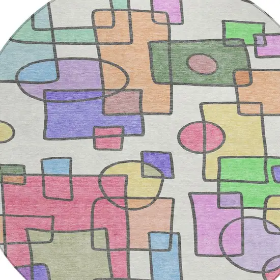 8' Pearl And Pink Round Geometric Washable Indoor Outdoor Area Rug Photo 2