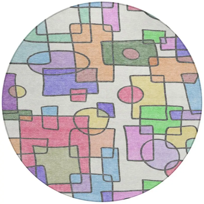 8' Pearl And Pink Round Geometric Washable Indoor Outdoor Area Rug Photo 3