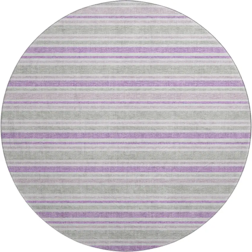 8' Pearl And Purple Striped Washable Round Rug With UV Protection Photo 1