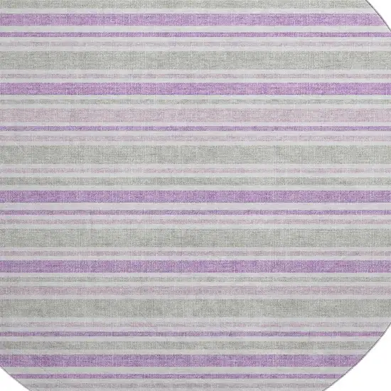 8' Pearl And Purple Striped Washable Round Rug With UV Protection Photo 2