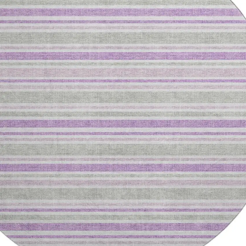8' Pearl And Purple Striped Washable Round Rug With UV Protection Photo 2