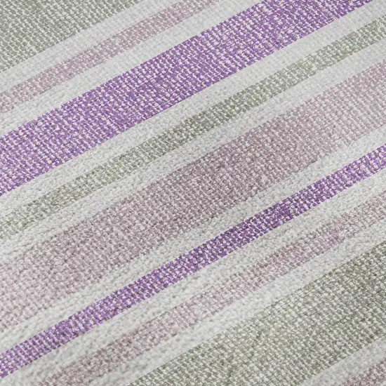 8' Pearl And Purple Striped Washable Round Rug With UV Protection Photo 8