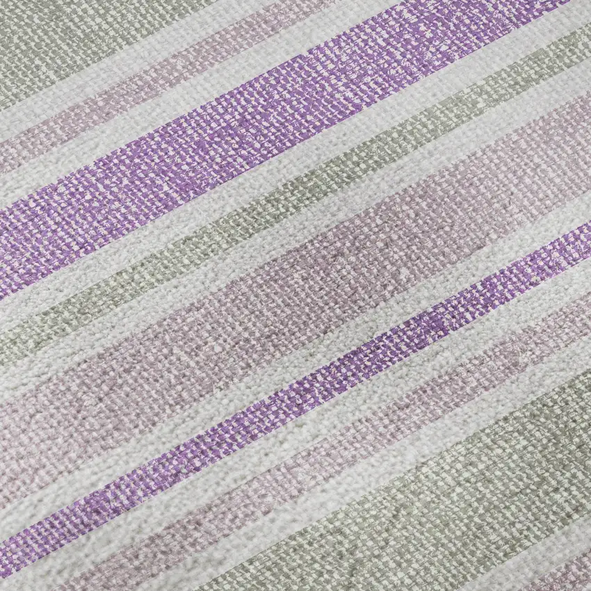 8' Pearl And Purple Striped Washable Round Rug With UV Protection Photo 8