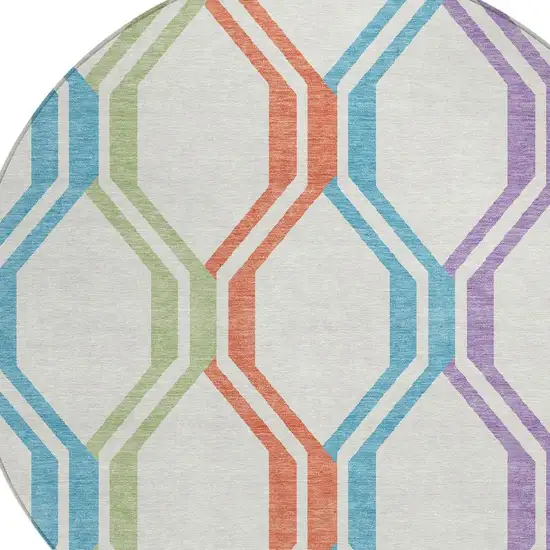 8' Pearl Blue And Purple Round Geometric Washable Indoor Outdoor Area Rug Photo 6