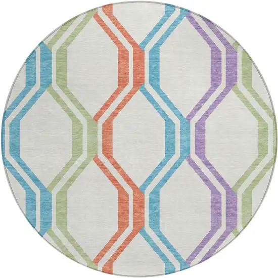 8' Pearl Blue And Purple Round Geometric Washable Indoor Outdoor Area Rug Photo 2