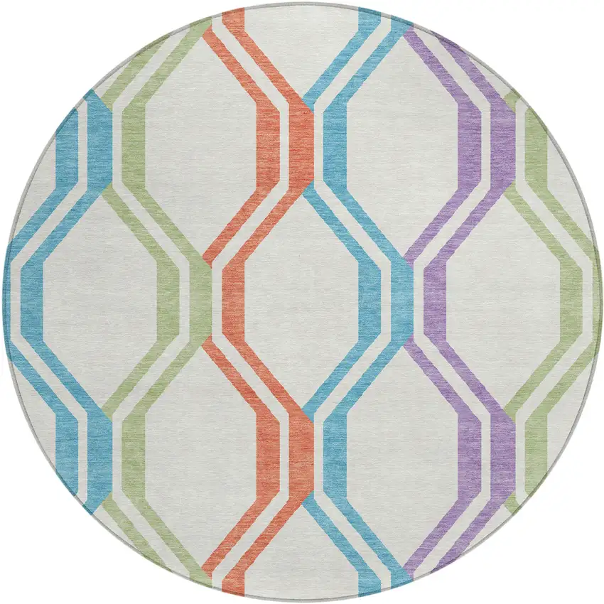 8' Pearl Blue And Purple Round Geometric Washable Indoor Outdoor Area Rug Photo 2