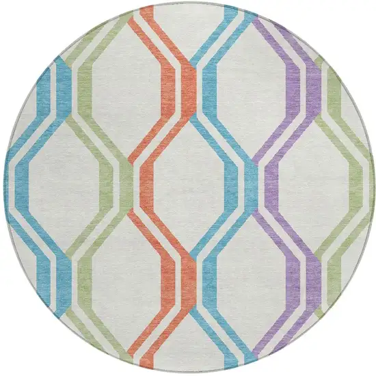 8' Pearl Blue And Purple Round Geometric Washable Indoor Outdoor Area Rug Photo 4