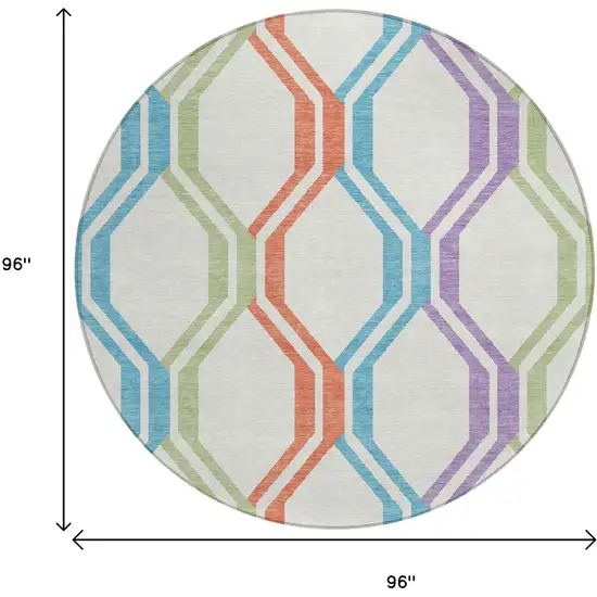 8' Pearl Blue And Purple Round Geometric Washable Indoor Outdoor Area Rug Photo 3