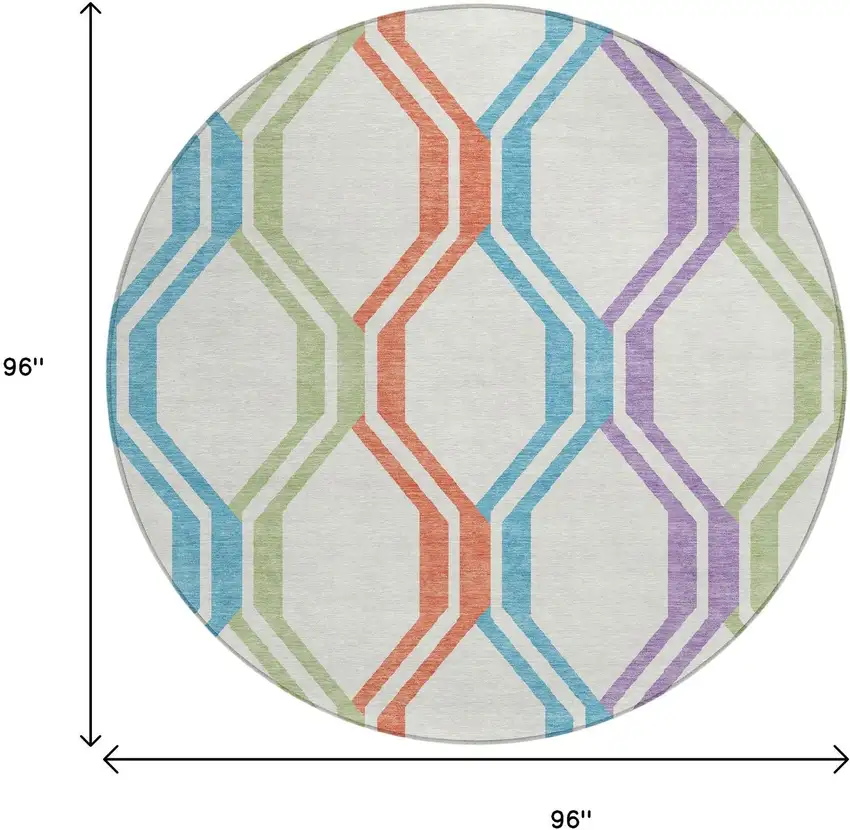 8' Pearl Blue And Purple Round Geometric Washable Indoor Outdoor Area Rug Photo 3