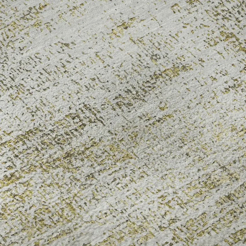 8' Pearl Gold And Green Abstract Washable Round Rug With UV Protection Photo 9