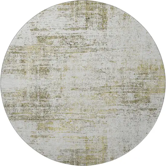 8' Pearl Gold And Green Abstract Washable Round Rug With UV Protection Photo 4